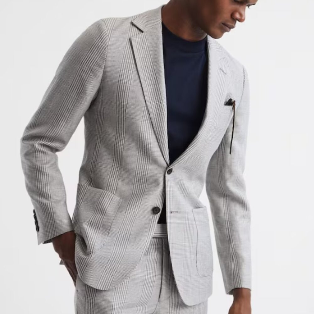 Matinee Single Breasted Prince of Wales Check Blazer in Grey 36 NWT